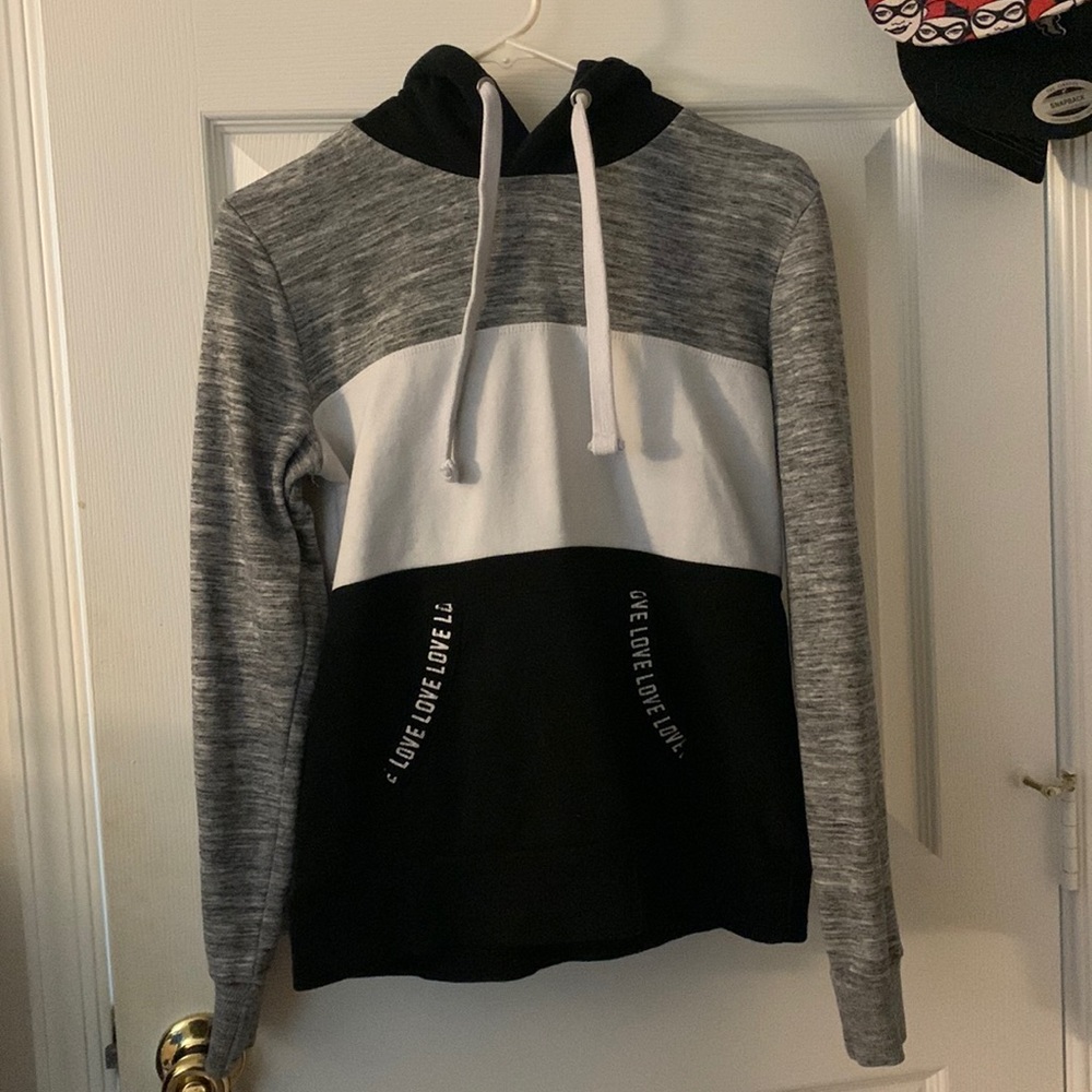 Black, white, and gray hoodie